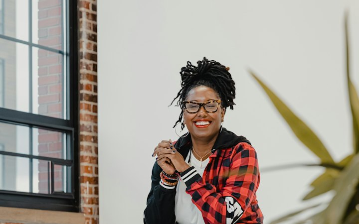 Creative director smiling in her studio