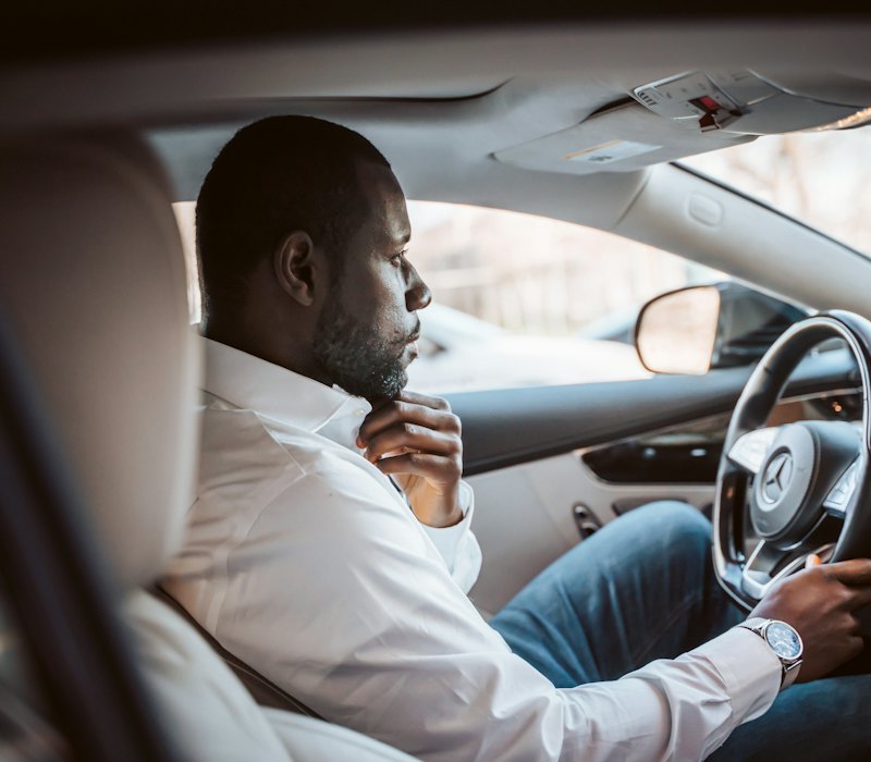 Sales rep driving to a client visit