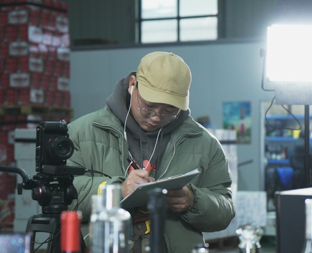 Storekeeper recording stock on a clipboard