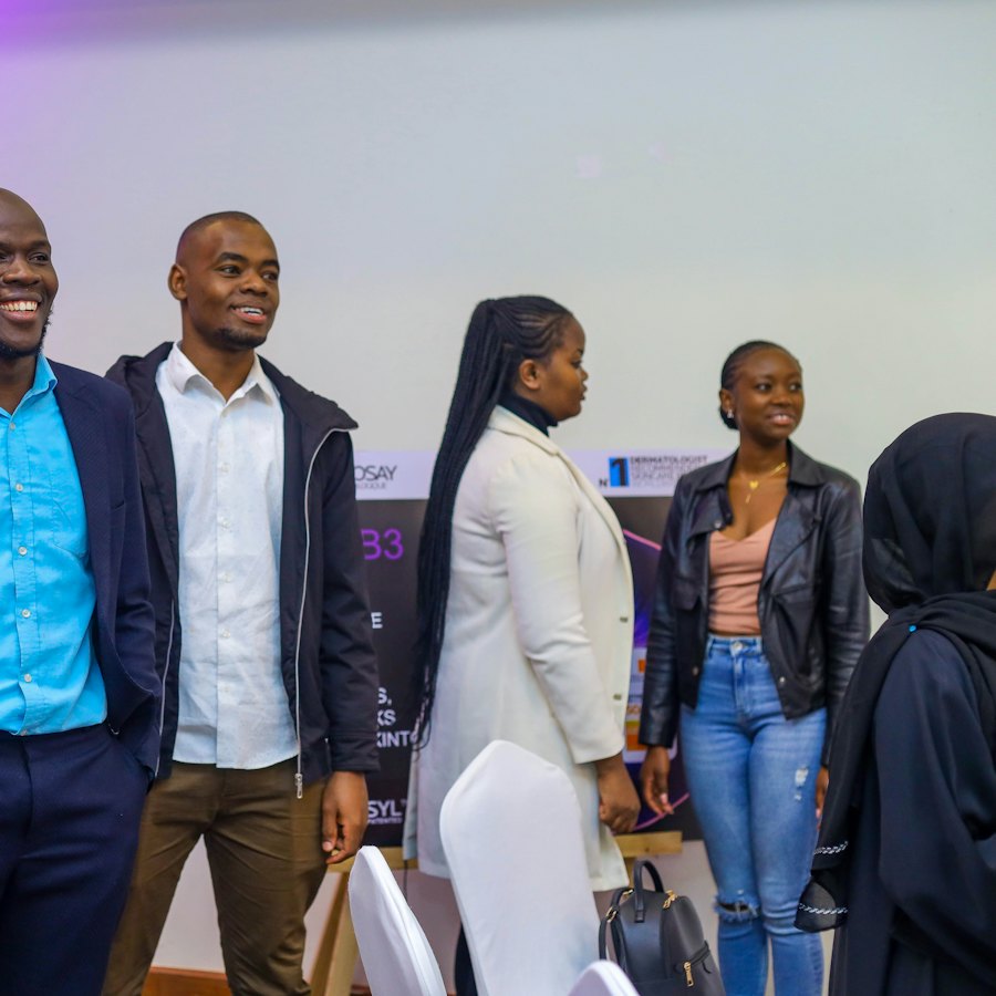 Event team smiling together at a launch venue